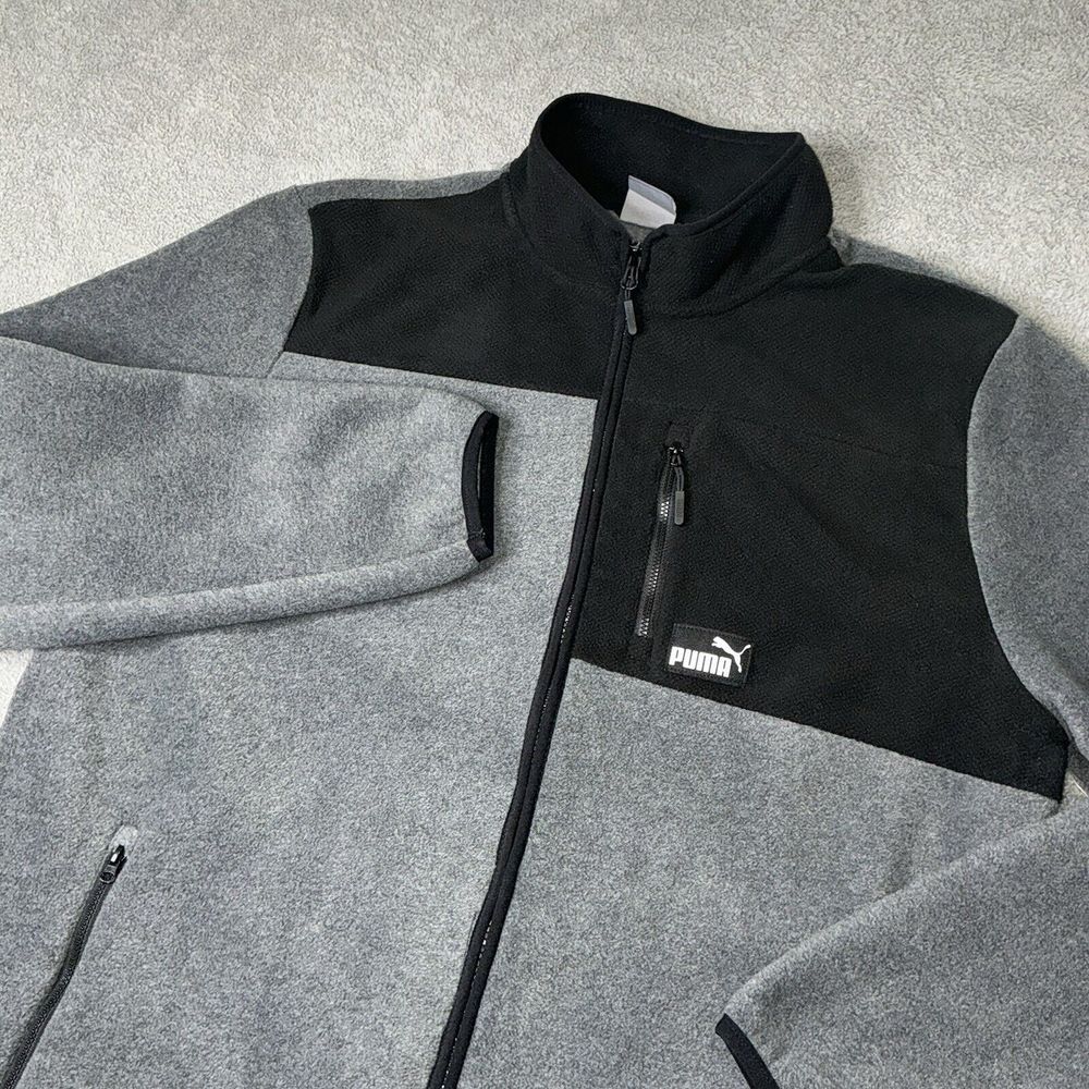 Puma Men's M Full Zip Jacket‎ Polar Fleece Color blocked Charcoal Black